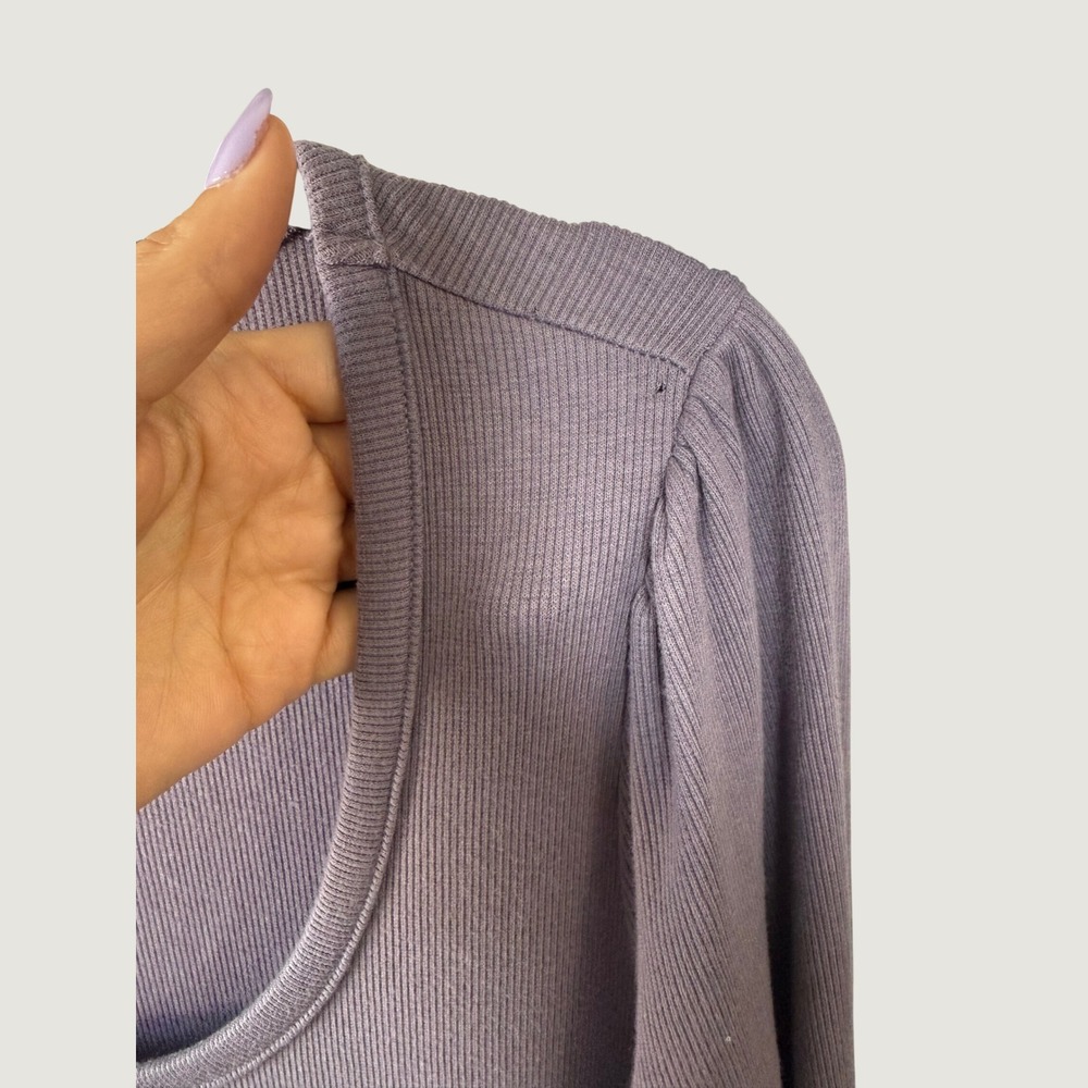 The Nines by HATCH Maternity Ribbed Midi Dress Purple XL Puffed Sleeve - Picture 7 of 7